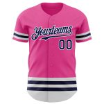 Personalized Pink Navy-White Line Authentic Baseball Jersey Team Custom Name and Number