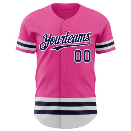 Personalized Pink Navy-White Line Authentic Baseball Jersey Team Custom Name and Number