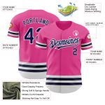 Personalized Pink Navy-White Line Authentic Baseball Jersey Team Custom Name and Number