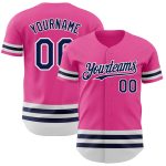 Personalized Pink Navy-White Line Authentic Baseball Jersey Team Custom Name and Number