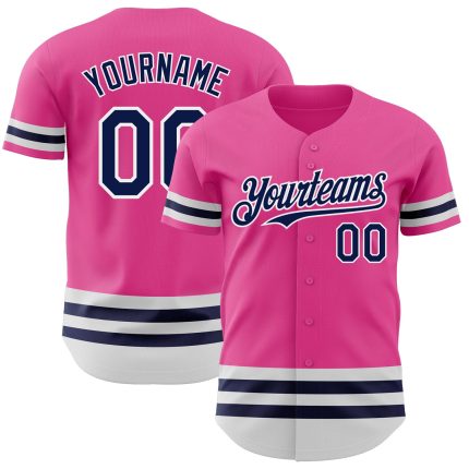 Personalized Pink Navy-White Line Authentic Baseball Jersey Team Custom Name and Number