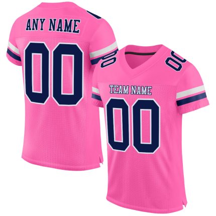 Personalized Pink Navy-White Mesh Authentic Football Jersey Team Custom Name and Number