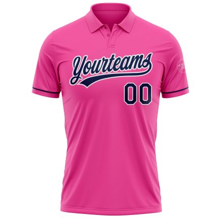 Personalized Pink Navy-White Performance Vapor Golf Polo Shirt Team Custom Name and Number