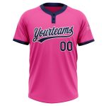 Personalized Pink Navy-White Two-Button Unisex Softball Jersey Team Custom Name and Number