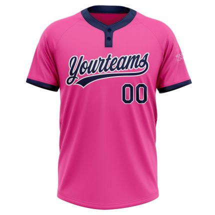 Personalized Pink Navy-White Two-Button Unisex Softball Jersey Team Custom Name and Number