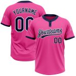 Personalized Pink Navy-White Two-Button Unisex Softball Jersey Team Custom Name and Number