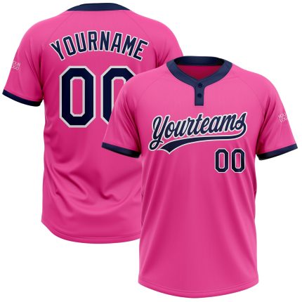 Personalized Pink Navy-White Two-Button Unisex Softball Jersey Team Custom Name and Number