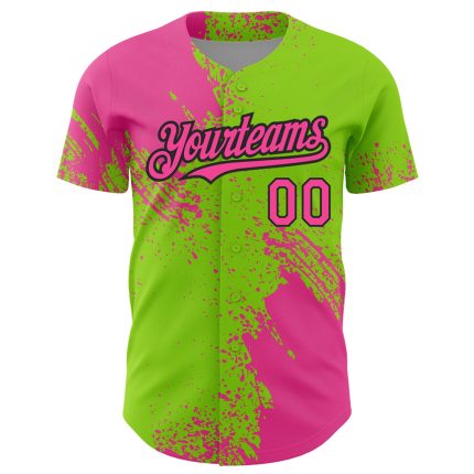 Personalized Pink Neon Green-Black 3D Pattern Design Abstract Brush Stroke Authentic Baseball Jersey Team Custom Name and Number