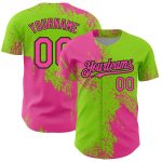 Personalized Pink Neon Green-Black 3D Pattern Design Abstract Brush Stroke Authentic Baseball Jersey Team Custom Name and Number