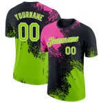 Personalized Pink Neon Green-Black 3D Pattern Design Abstract Brush Stroke Performance T-Shirt Team Custom Name and Number