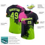 Personalized Pink Neon Green-Black 3D Pattern Design Abstract Brush Stroke Performance T-Shirt Team Custom Name and Number