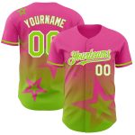 Personalized Pink Neon Green-White 3D Pattern Design Gradient Style Twinkle Star Authentic Baseball Jersey Team Custom Name and Number
