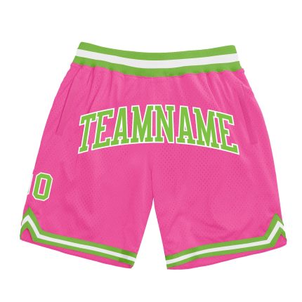 Personalized Pink Neon Green-White Authentic Throwback Basketball Shorts Team Custom Name and Number