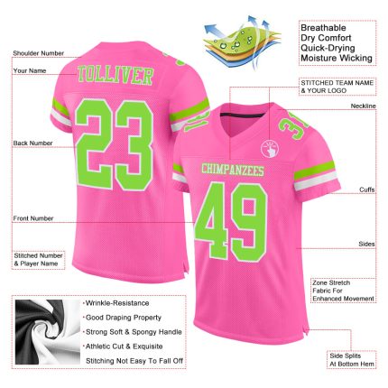 Personalized Pink Neon Green-White Mesh Authentic Football Jersey