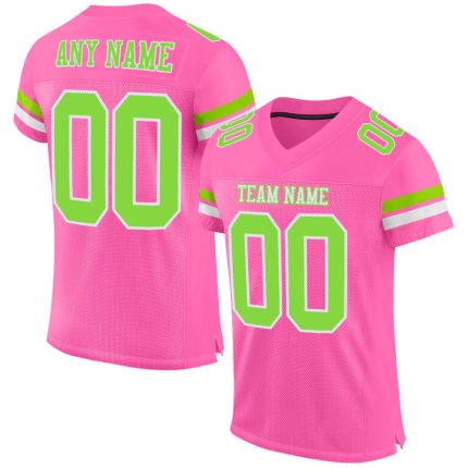 Personalized Pink Neon Green-White Mesh Authentic Football Jersey