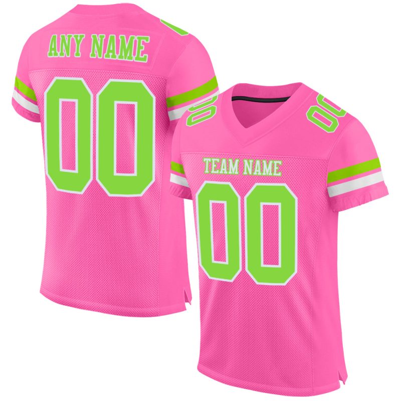 Personalized Pink Neon Green-White Mesh Authentic Football Jersey