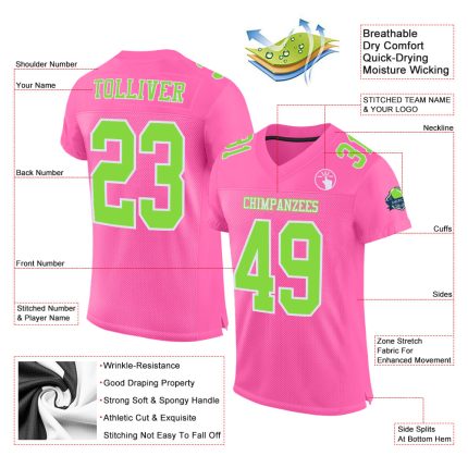 Personalized Pink Neon Green-White Mesh Authentic Football Jersey Team Custom Name and Number