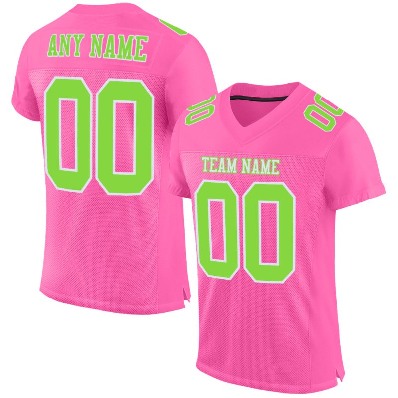Personalized Pink Neon Green-White Mesh Authentic Football Jersey Team Custom Name and Number