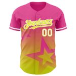 Personalized Pink Neon Yellow-White 3D Pattern Design Gradient Style Twinkle Star Authentic Baseball Jersey Team Custom Name and Number
