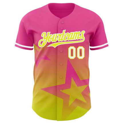 Personalized Pink Neon Yellow-White 3D Pattern Design Gradient Style Twinkle Star Authentic Baseball Jersey Team Custom Name and Number