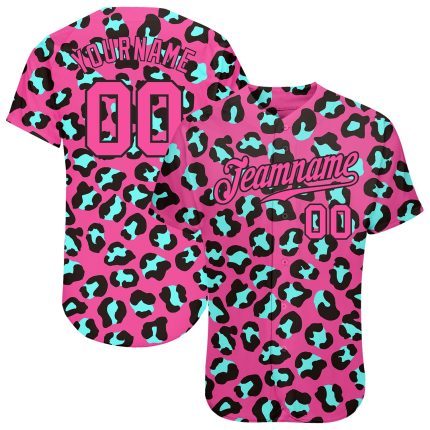Personalized Pink Pink-Black 3D Pattern Design Leopard Authentic Baseball Jersey Team Custom Name and Number