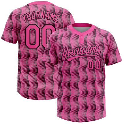 Personalized Pink Pink-Black 3D Pattern Two-Button Unisex Softball Jersey Team Custom Name and Number