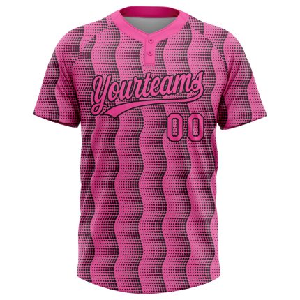 Personalized Pink Pink-Black 3D Pattern Two-Button Unisex Softball Jersey Team Custom Name and Number