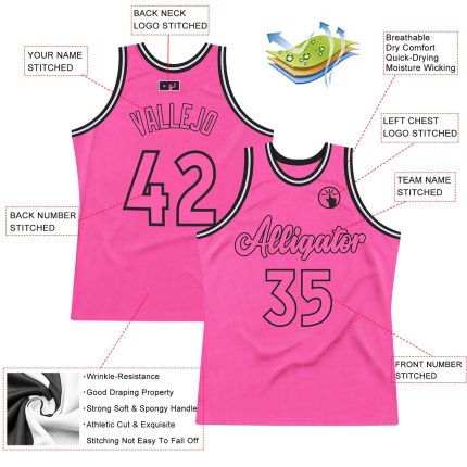 Personalized Pink Pink-Black Authentic Throwback Basketball Jersey Team Custom Name and Number
