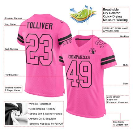 Personalized Pink Pink-Black Mesh Authentic Football Jersey Team Custom Name and Number
