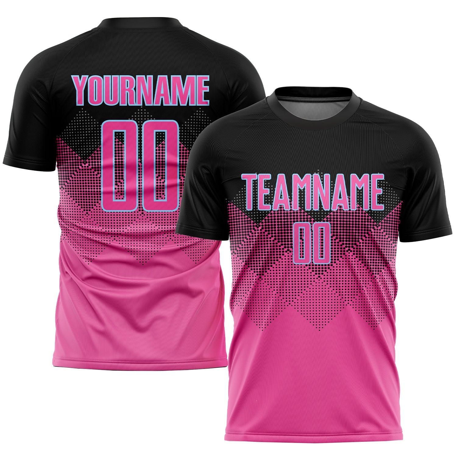 Personalized Pink Pink-Black Sublimation Soccer Uniform Jersey Team Custom Name and Number