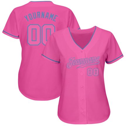 Personalized Pink Pink-Light Blue Authentic Baseball Jersey Team Custom Name and Number