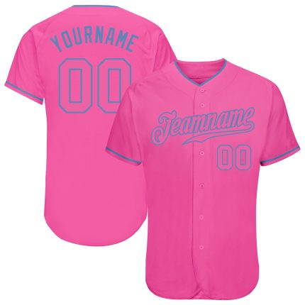 Personalized Pink Pink-Light Blue Authentic Baseball Jersey Team Custom Name and Number