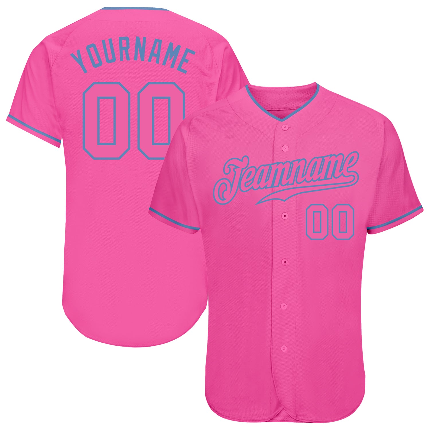 Personalized Pink Pink-Light Blue Authentic Baseball Jersey Team Custom Name and Number