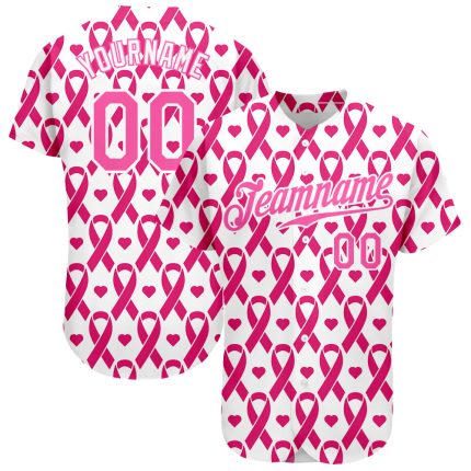 Personalized Pink Pink-White 3D Pattern Design Breast Cancer Authentic Baseball Jersey Team Custom Name and Number