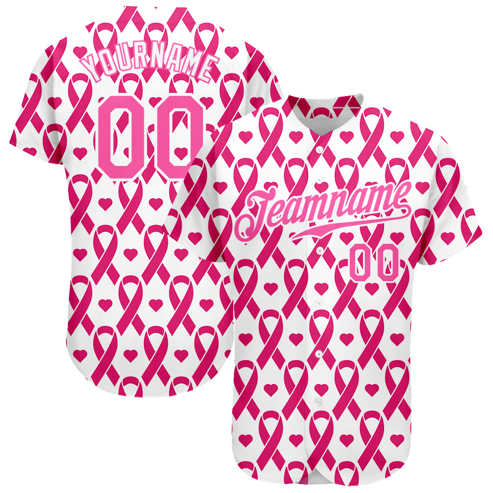 Personalized Pink Pink-White 3D Pattern Design Breast Cancer Authentic Baseball Jersey Team Custom Name and Number