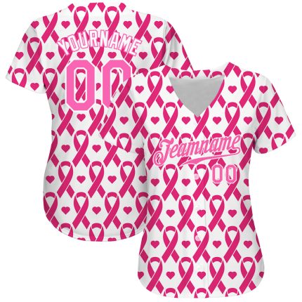 Personalized Pink Pink-White 3D Pattern Design Breast Cancer Authentic Baseball Jersey Team Custom Name and Number