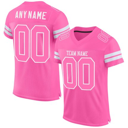 Personalized Pink Pink-White Mesh Authentic Football Jersey Team Custom Name and Number