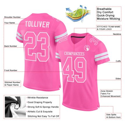Personalized Pink Pink-White Mesh Authentic Football Jersey Team Custom Name and Number