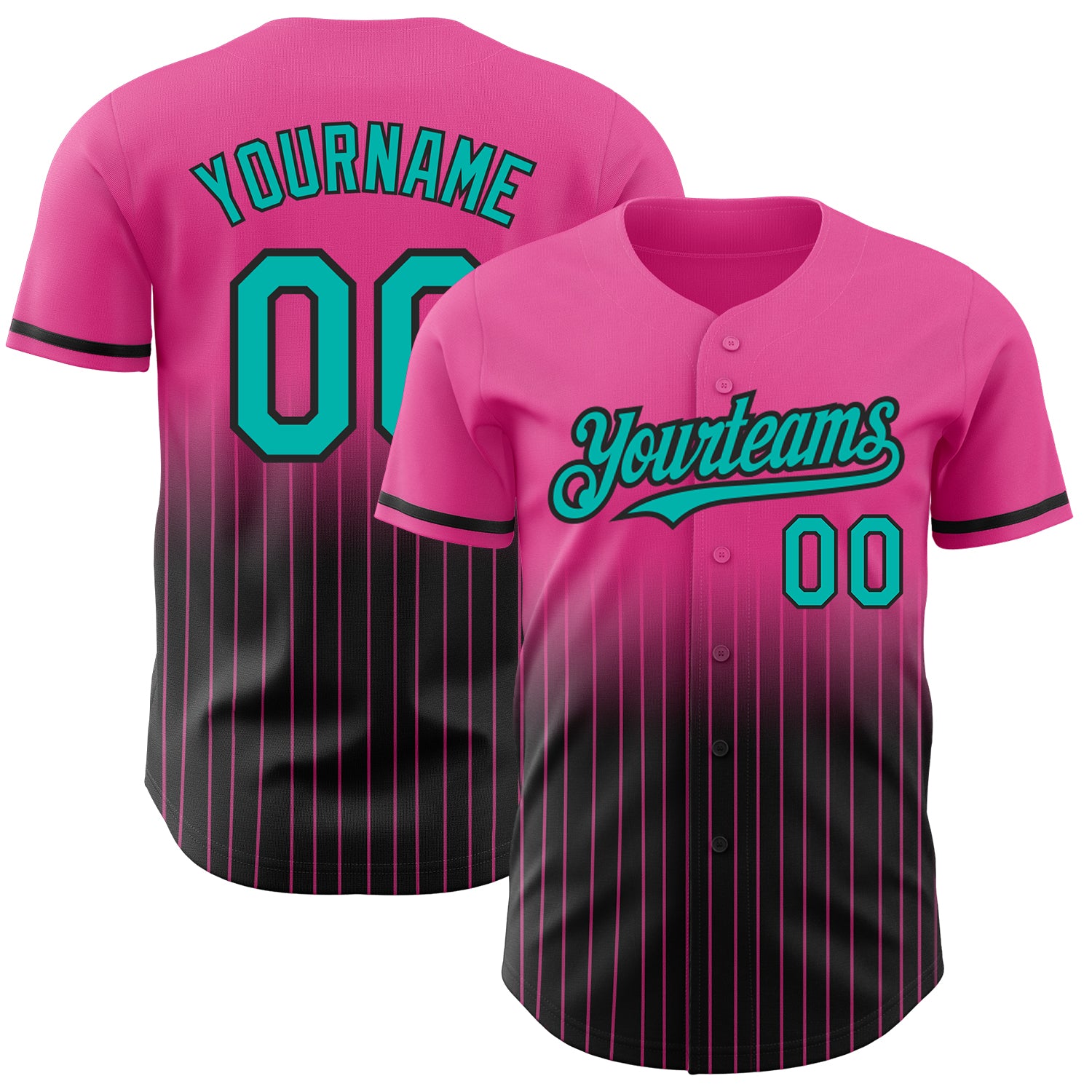Personalized Pink Pinstripe Aqua-Black Authentic Fade Fashion Baseball Jersey Team Custom Name and Number