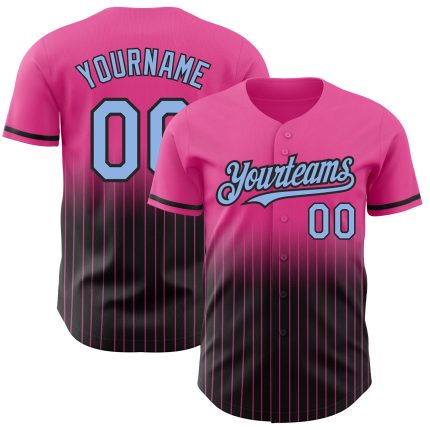 Personalized Pink Pinstripe Light Blue-Black Authentic Fade Fashion Baseball Jersey Team Custom Name and Number