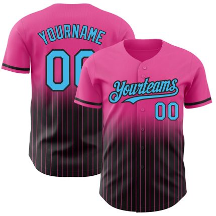 Personalized Pink Pinstripe Sky Blue-Black Authentic Fade Fashion Baseball Jersey Team Custom Name and Number