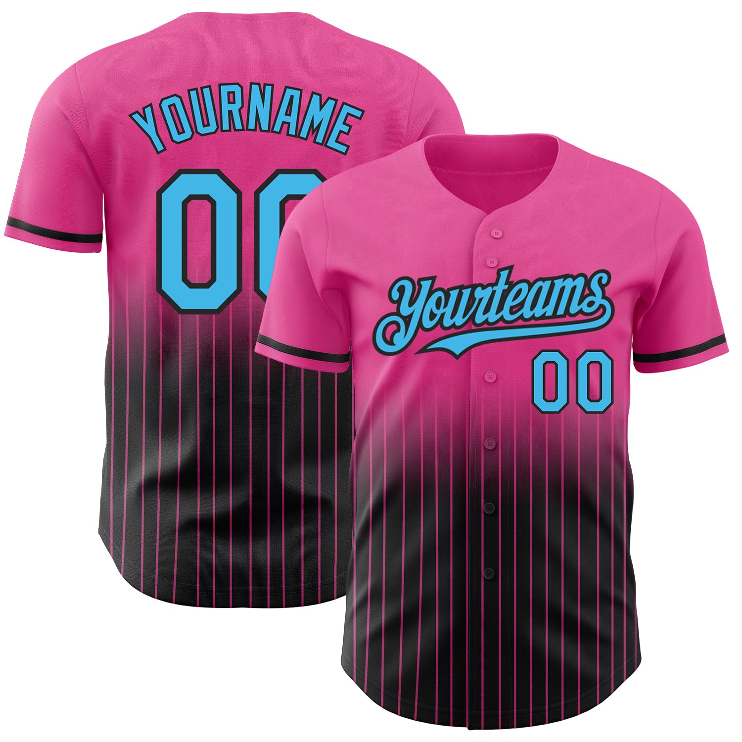 Personalized Pink Pinstripe Sky Blue-Black Authentic Fade Fashion Baseball Jersey Team Custom Name and Number