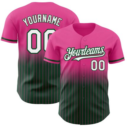 Personalized Pink Pinstripe White-Green Authentic Fade Fashion Baseball Jersey Team Custom Name and Number