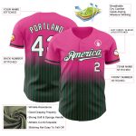 Personalized Pink Pinstripe White-Green Authentic Fade Fashion Baseball Jersey Team Custom Name and Number