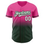 Personalized Pink Pinstripe White-Green Authentic Fade Fashion Baseball Jersey Team Custom Name and Number