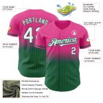 Personalized Pink Pinstripe White-Kelly Green Authentic Fade Fashion Baseball Jersey Team Custom Name and Number