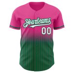 Personalized Pink Pinstripe White-Kelly Green Authentic Fade Fashion Baseball Jersey Team Custom Name and Number