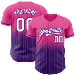 Personalized Pink Pinstripe White-Purple Authentic Fade Fashion Baseball Jersey Team Custom Name and Number