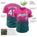 Personalized Pink Pinstripe White-Teal Authentic Fade Fashion Baseball Jersey Team Custom Name and Number