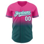 Personalized Pink Pinstripe White-Teal Authentic Fade Fashion Baseball Jersey Team Custom Name and Number